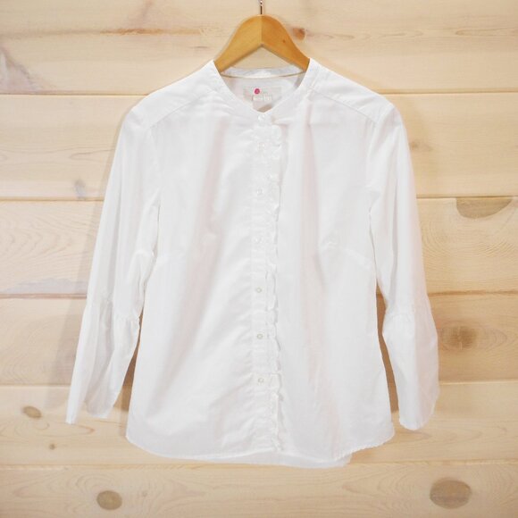 Boden Women's US size 8 White Cotton Button Up Shirt 3/4 Length Bell Sleeve - Picture 1 of 15